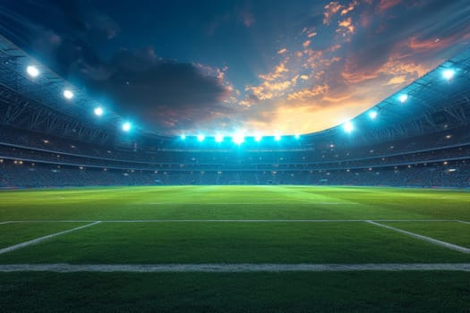 a large football stadium with bright lights at night. generative AI.