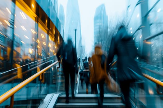 business people walking up and down stair outside office in fast movement, Generative AI..