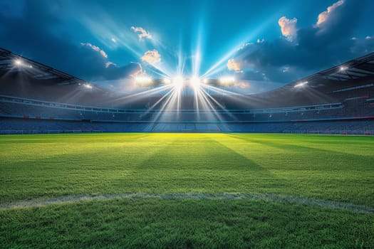 a large football stadium with bright lights at night. generative AI.