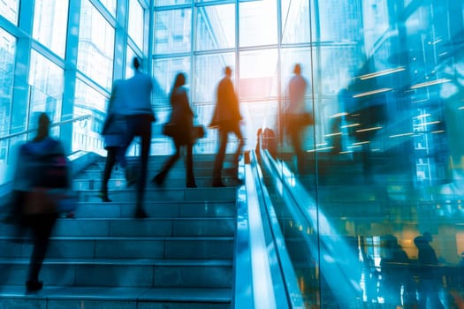business people walking up and down stair outside office in fast movement, Generative AI..