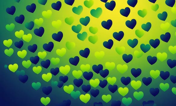 A gradient wallpaper with Heart shapes using lime and navy gradient colors. Generative AI.