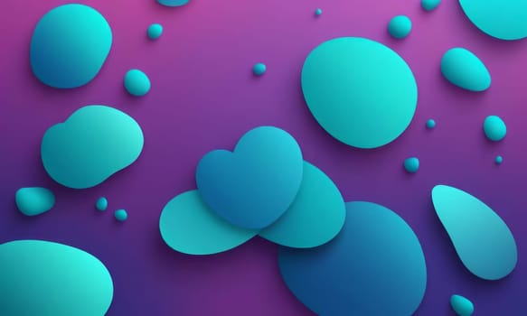 A gradient wallpaper with Pebbled shapes using aqua and medium purple gradient colors. Generative AI.