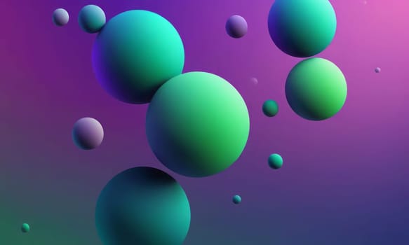 A gradient wallpaper with Spherical shapes using purple and dark olive green gradient colors. Generative AI.
