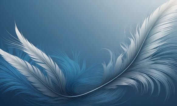 A gradient wallpaper with Feathered shapes using silver and slate blue gradient colors. Generative AI.