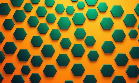 A gradient wallpaper with Hexagonal shapes using orange and dark olive green gradient colors. Generative AI.
