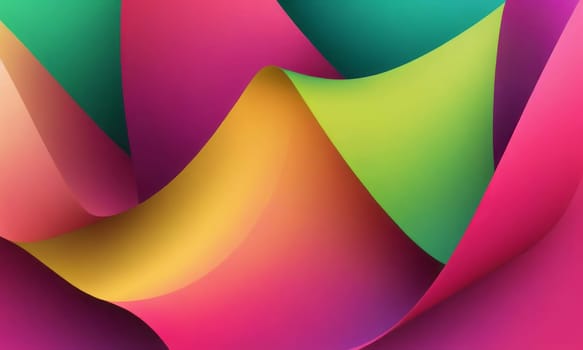 A gradient wallpaper with Flared shapes using fuchsia and green gradient colors. Generative AI.