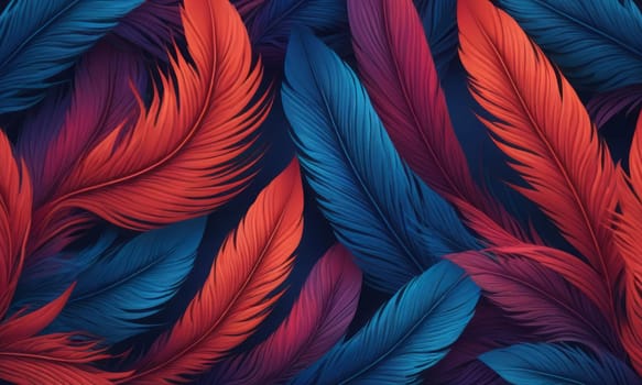 A gradient wallpaper with Feathered shapes using red and indigo gradient colors. Generative AI.