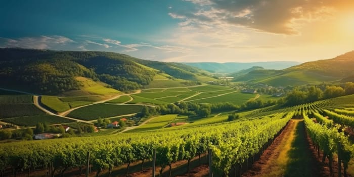 Beautiful landscape of Vineyards in European region in summer season comeliness