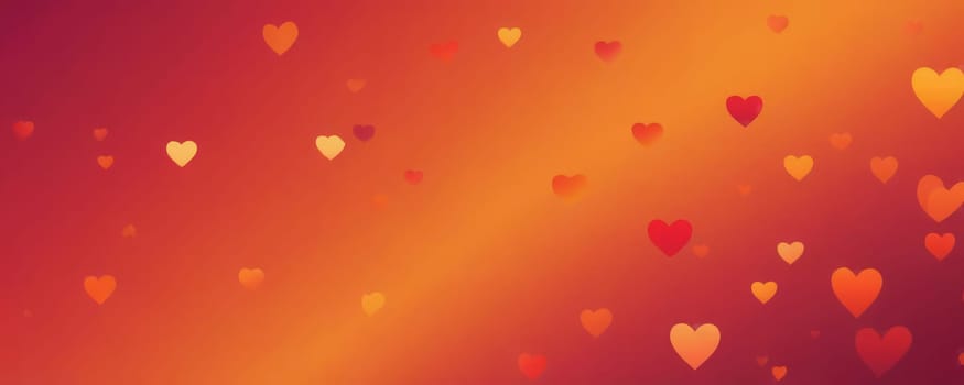 A gradient wallpaper with Heart shapes using orange and maroon gradient colors. Generative AI.