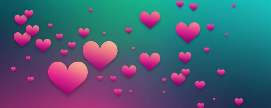 A gradient wallpaper with Heart shapes using fuchsia and darkseagreen gradient colors. Generative AI.