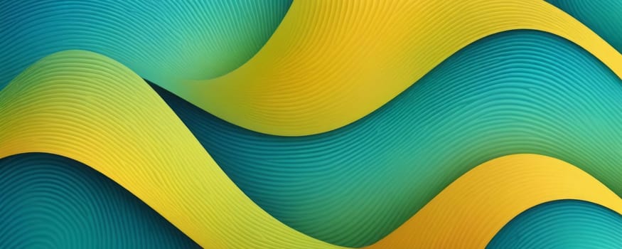 A gradient wallpaper with Vortex shapes using yellow and aquamarine gradient colors. Generative AI.