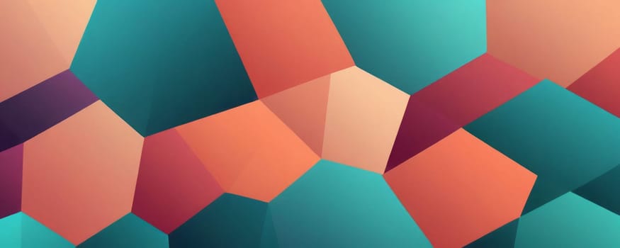 A gradient wallpaper with Pentagonal shapes using teal and salmon gradient colors. Generative AI.