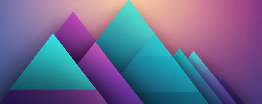 A gradient wallpaper with Pyramidal shapes using teal and violet gradient colors. Generative AI.