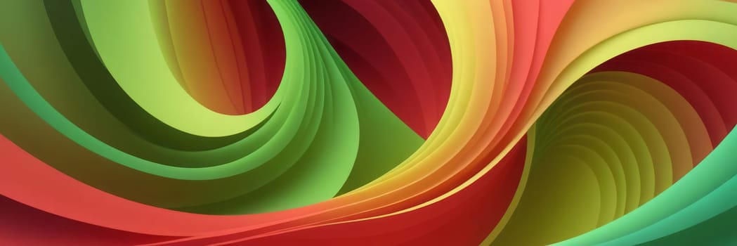 A gradient wallpaper with Vortex shapes using red and light green gradient colors. Generative AI.