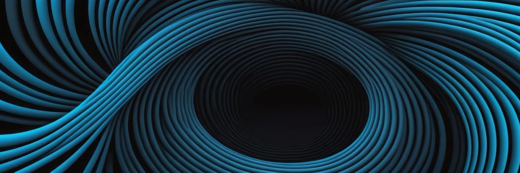A gradient wallpaper with Toroidal shapes using black and medium slate blue gradient colors. Generative AI.