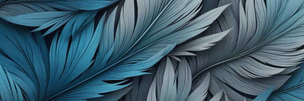 A gradient wallpaper with Feathered shapes using gray and steel blue gradient colors. Generative AI.