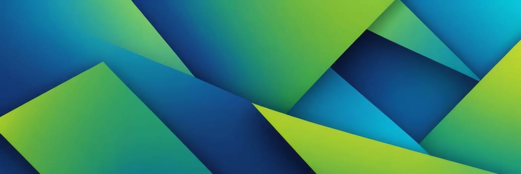 A gradient wallpaper with Asymmetrical shapes using blue and lime green gradient colors. Generative AI.