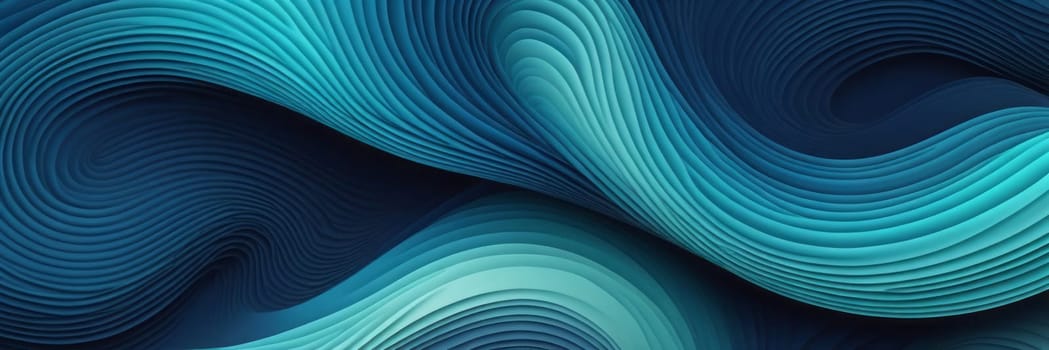 A gradient wallpaper with Swirled shapes using navy and medium aquamarine gradient colors. Generative AI.