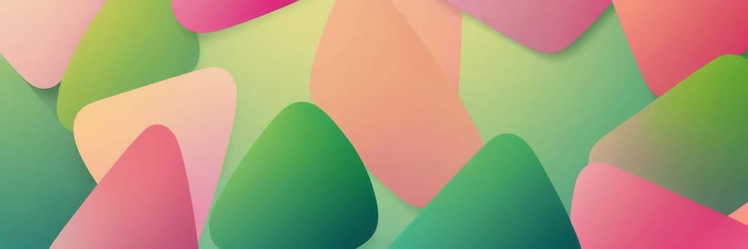 A gradient wallpaper with Plectrum shapes using green and light pink gradient colors. Generative AI.