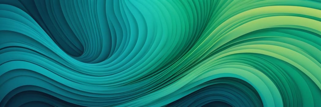 A gradient wallpaper with Swirled shapes using aqua and dark green gradient colors. Generative AI.