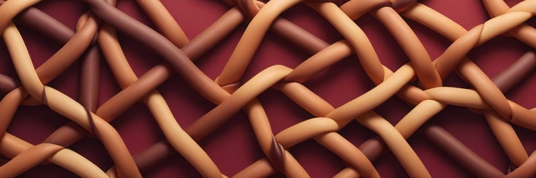 A gradient wallpaper with Knotted shapes using maroon and chocolate gradient colors. Generative AI.