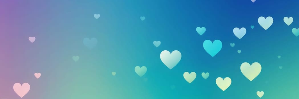 A gradient wallpaper with Heart shapes using blue and lightseagreen gradient colors. Generative AI.