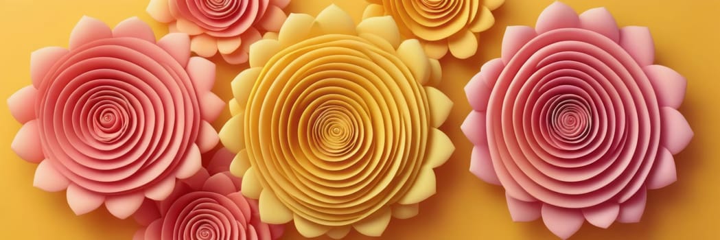 A gradient wallpaper with Rosette shapes using yellow and light pink gradient colors. Generative AI.