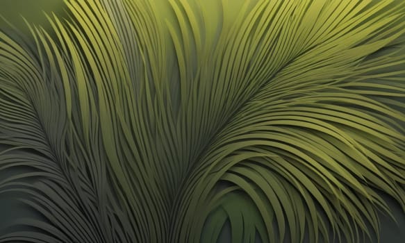 A gradient wallpaper with Feathered shapes using olive and dark gray gradient colors. Generative AI.