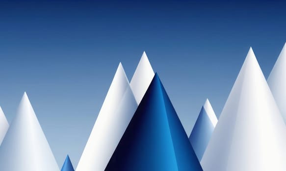 A gradient wallpaper with Conical shapes using white and dark blue gradient colors. Generative AI.