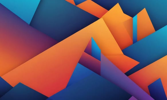 A gradient wallpaper with Segmented shapes using blue and dark orange gradient colors. Generative AI.