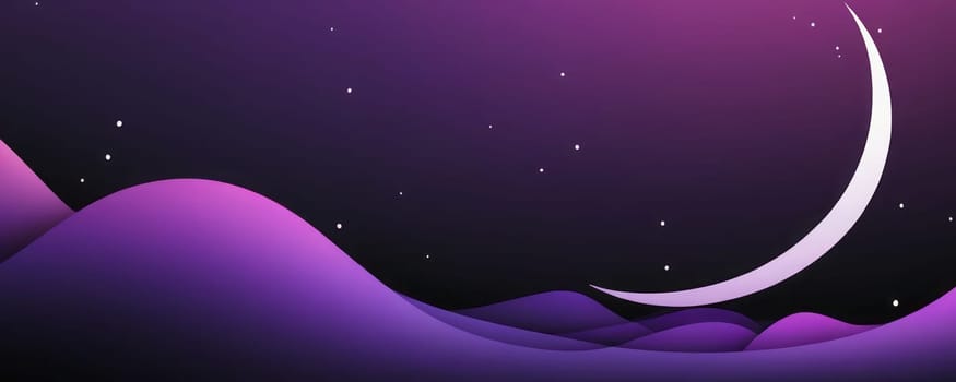 A gradient wallpaper with Crescent shapes using black and medium purple gradient colors. Generative AI.