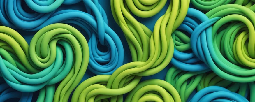 A gradient wallpaper with Knotted shapes using lime and Alice blue gradient colors. Generative AI.