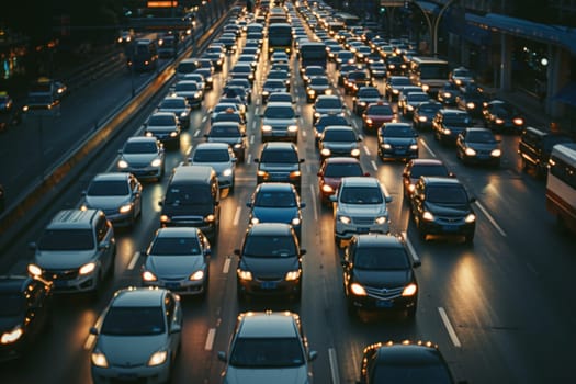 top view photograph of traffic jam in metropolis city or highway.