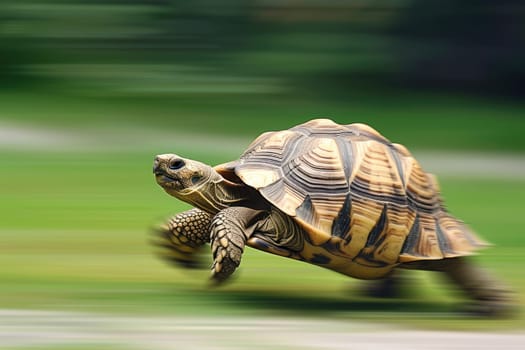 A turtle that fast runs in blur background .generative AI.