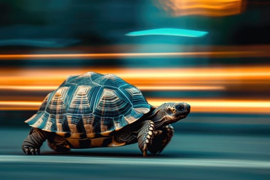 A turtle that fast runs in blur background .generative AI.