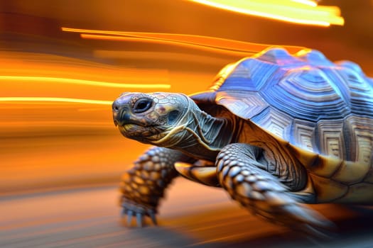 A turtle that fast runs in blur background .generative AI.