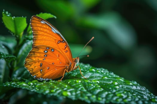 Close-up photography of butterfly in forest. generative AI.