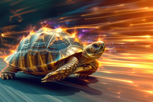 A turtle that fast runs in blur background .generative AI.