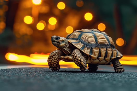 A turtle that fast runs in blur background .generative AI.