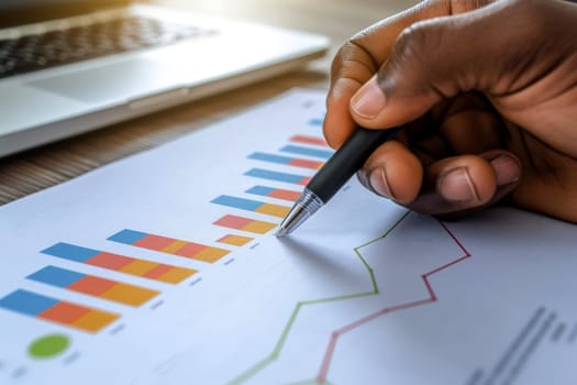 close up hand Businessman review report. Graphs and charts. Business reports concept Ai generated.