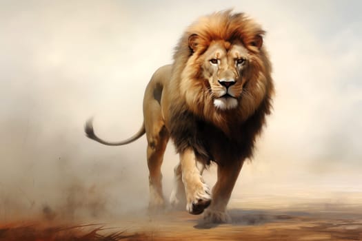 Majestic lion is walking , created with Generative AI technology.