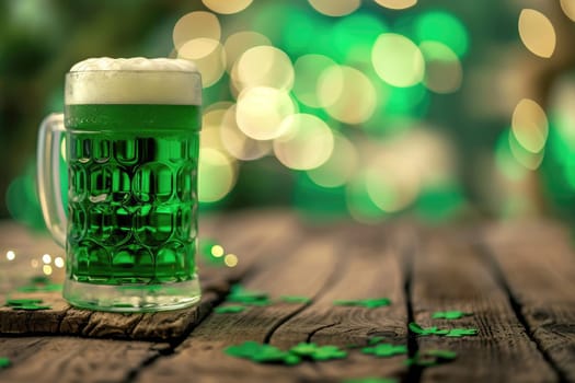 Glass of green beer on table, st patricks day concept. Ai generative.