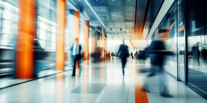 People passing at the airport. Motion Blur. Generative AI.