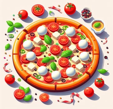 lay flat melted mozzarella cheese tomato and basil pizza ready to eat illustration ai generated