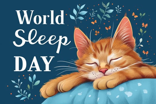 a cat sleep in world sleep day concept. generative ai.