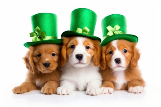 a dog portrait with a hat for St. Patrick's Day, in the style of fantasy illustration. Generative AI.