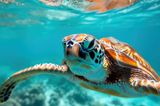 Sea turtle swims under water. Generative AI..