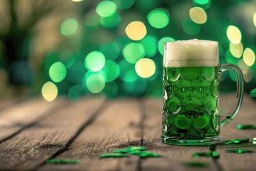 Glass of green beer on table, st patricks day concept. Ai generative.