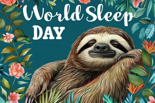 a sloth sleep in world sleep day concept. generative ai.