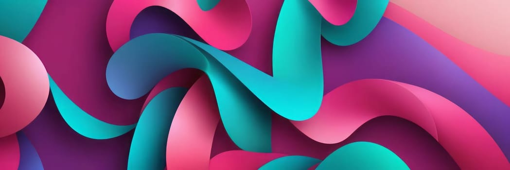 A gradient wallpaper with Looped shapes using fuchsia and aqua gradient colors. Generative AI.